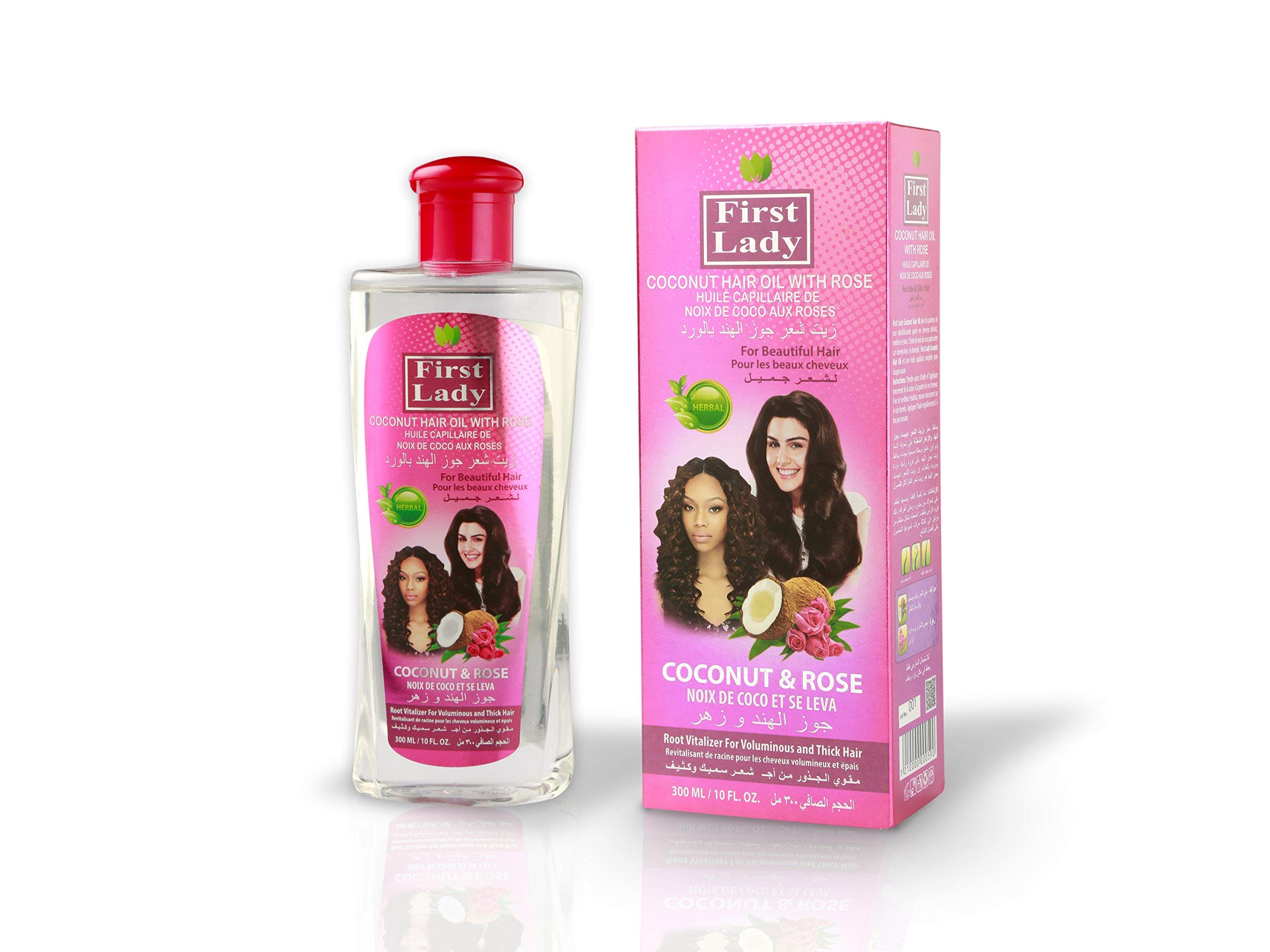 First Lady Herbal (Ayurvedic) COCONUT WITH ROSE Hair Oil 300ml – For Beautiful Hair – Root Vitalizer - For Afro Asian European Hair Types