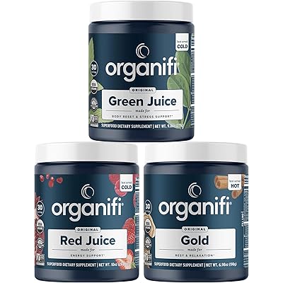 Organifi: Sunrise to Sunset Power Box (9.5 Oz. Each) - Superfood Powder - Green Juice, Red Juice, Golden Milk- 30-Day Supply - Organic - Vegan - Immunity Support - Boosts Metabolism, Energy, and Sleep