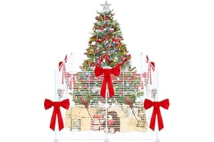 Aneco 16 Pieces Christmas Tree Fences 16 x 12 Inches Tall Christmas Trees Fences Metal Xmas Trees Gate with 8 Pine Branches 8 Red Bows 50 Cable Ties for Pets Kids Xmas Party Garden Barrier