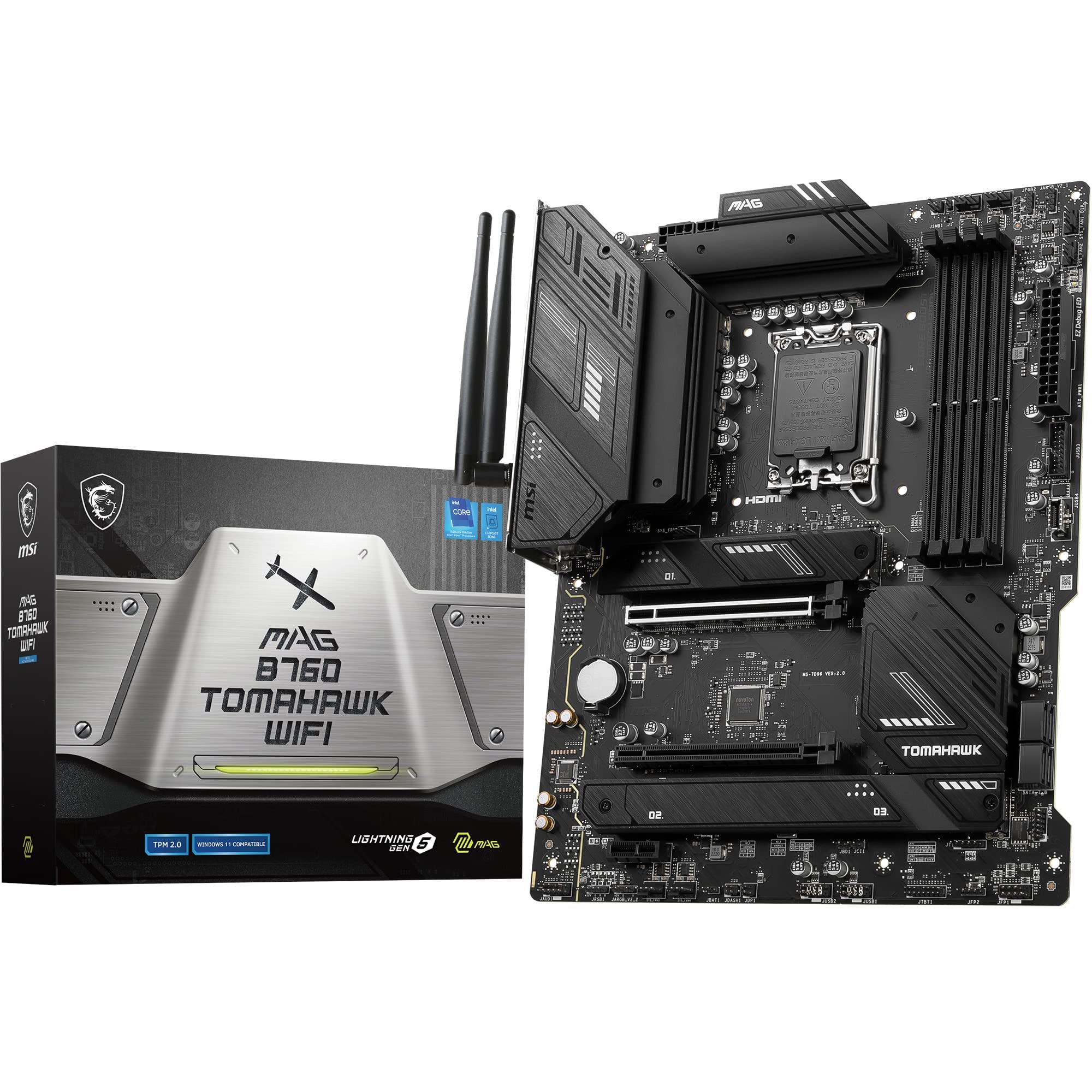 Msi Mag B760 Tomahawk Wifi Motherboard, Atx - Supports Intel 12Th &Amp; 13Th Gen Core Processors, Lga 1700 - 75A Drmos Vrm, Ddr5 Memory Boost 7000+Mhz/Oc, Pcie 5.0 X16, M.2 Gen4, Wi-Fi 6E