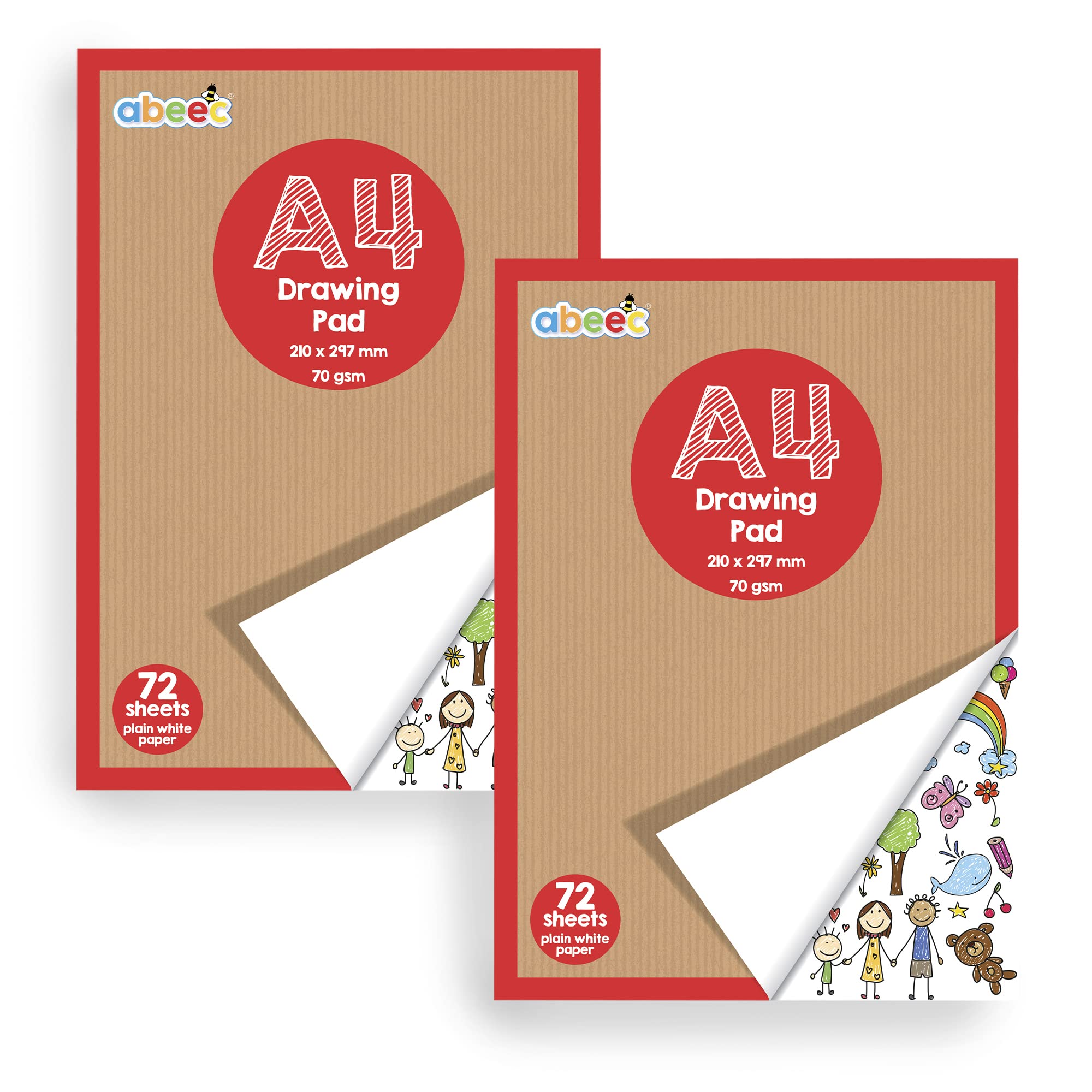 abeec A4 Plain Paper Drawing Pads - 72 Sheet Sketch Book 2 Pack - Arts and Craft Scrap Book Essential for Kids Activity Packs - Colouring Books for Children - Drawing Paper for Children