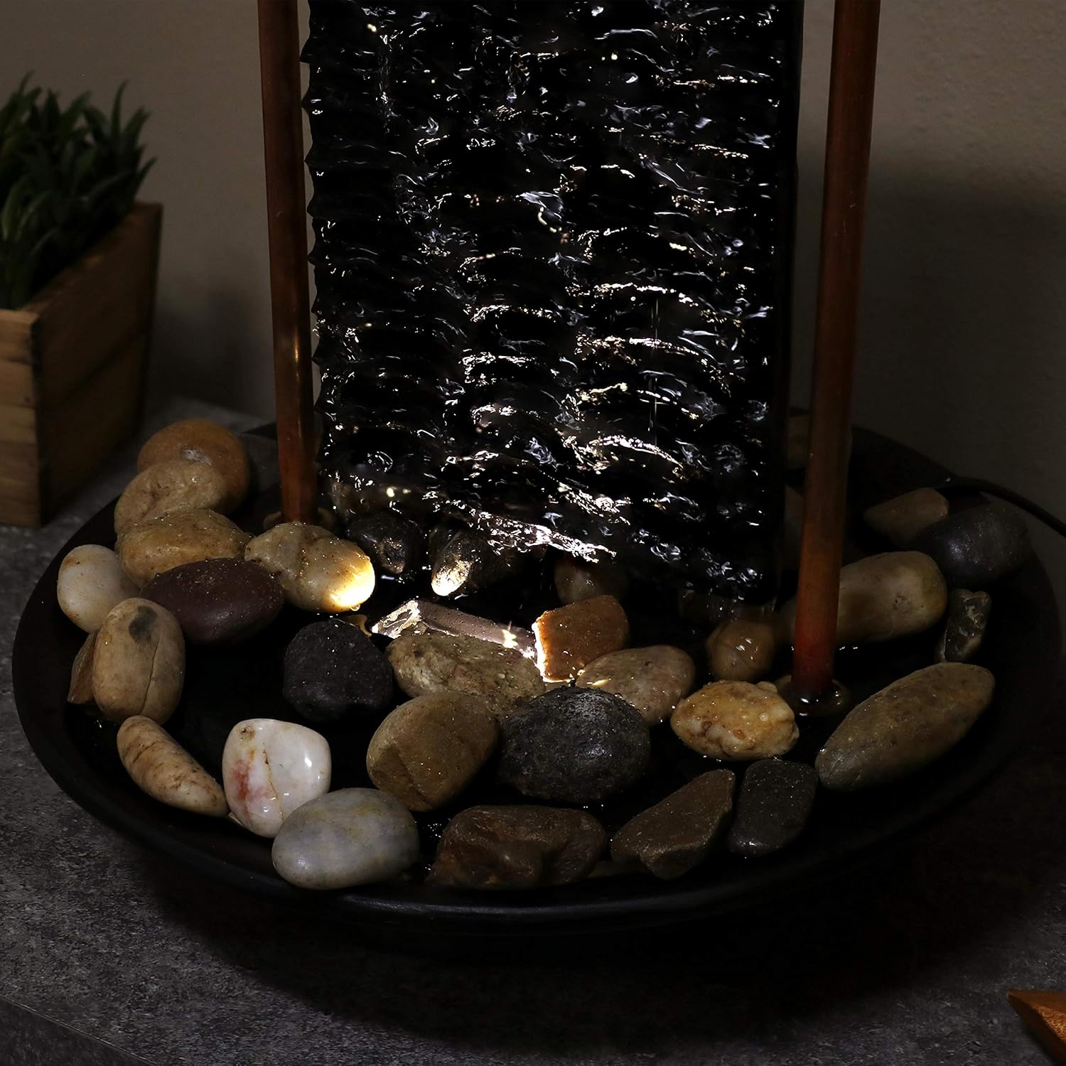 Sunnydaze Billowing Slate Tabletop Water Fountain - Mini Indoor Water Fountain with LED Light - Relaxing Home Decor Accent Piece for Living Room, Office or Bedroom - 16-Inch: Kitchen & Dining