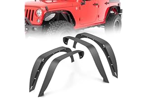 YZONA for JK 4-Piece Flat Style Front and Rear Fender Flares Kit Compatible with 2007-2018 Jeep Wrangler JK JKU Unlimited (2/4 Doors) Off-Road Heavy Duty Steel Wheel Fenders Combo, Textured Black