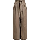 MakeMeChic Women's Plaid Business Pants High Waist Wide Leg Office Work Trousers with Belted