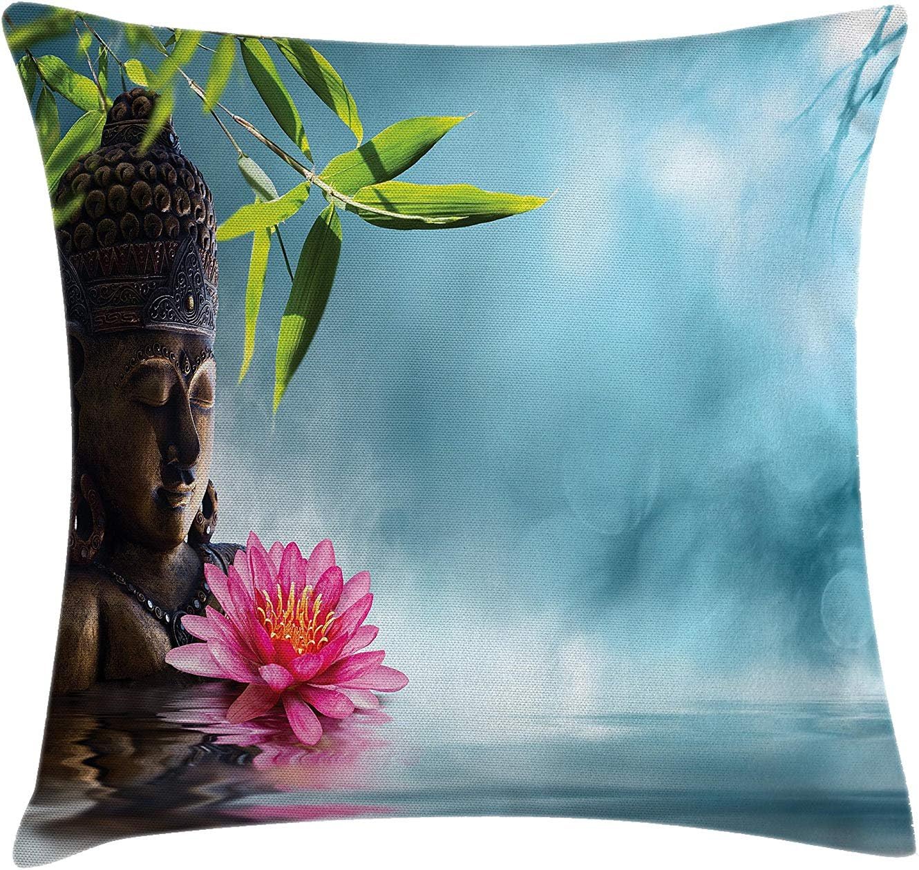 FJPT Throw Pillow Cover Zen Waterlillies Spa Theme Meditation Nature Feng Shui Natural Calm Water Cotton Pillowslip For Sofa Bed Square Stand Size Pillowcase 24x24 Inch