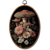 AYQJCBGC Vintage Mushroom Oval Framed Wall Art, Cottagecore Retro Canvas Wall Decor, Dark Academia Framed Prints Hanging Decor for Home Bedroom Living Room, 8.3x11.6 Inch. (026)