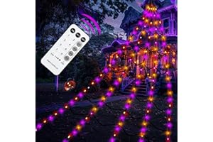 NEROSUN 300 LED Halloween Spider Web Lights, 19.7 x 14.8 FT Lighted Giant Spider Web with Remote, 8 Modes Halloween Decoration for Indoor Outdoor House Garden Yard Party Decor, Purple & Orange