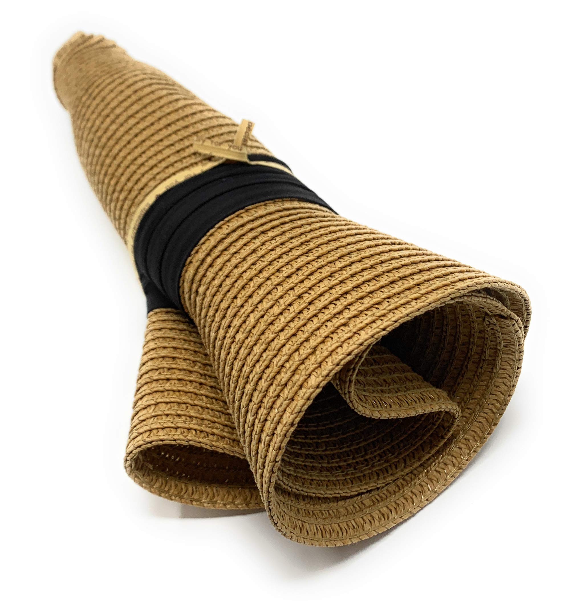 Women Wide Brim Straw Panama Roll up Hat Fedora Beach Sun Hat UPF50+ (Brown)