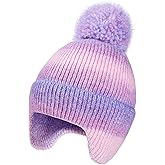 Kids Beanie with Ear Flaps for Boys Girls Pom Knit Hats Fleece Lining Winter Outdoor Skull Snow Ski Cap Age 2-10