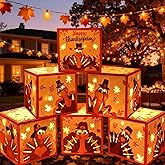 Thanksgiving Outdoor Decorations - 6 Pack Turkey Thanksgiving Lighted Gift Boxes with Light String Outdoor Thanksgiving Decorations Light Up Present Boxes for Home Yard Decor