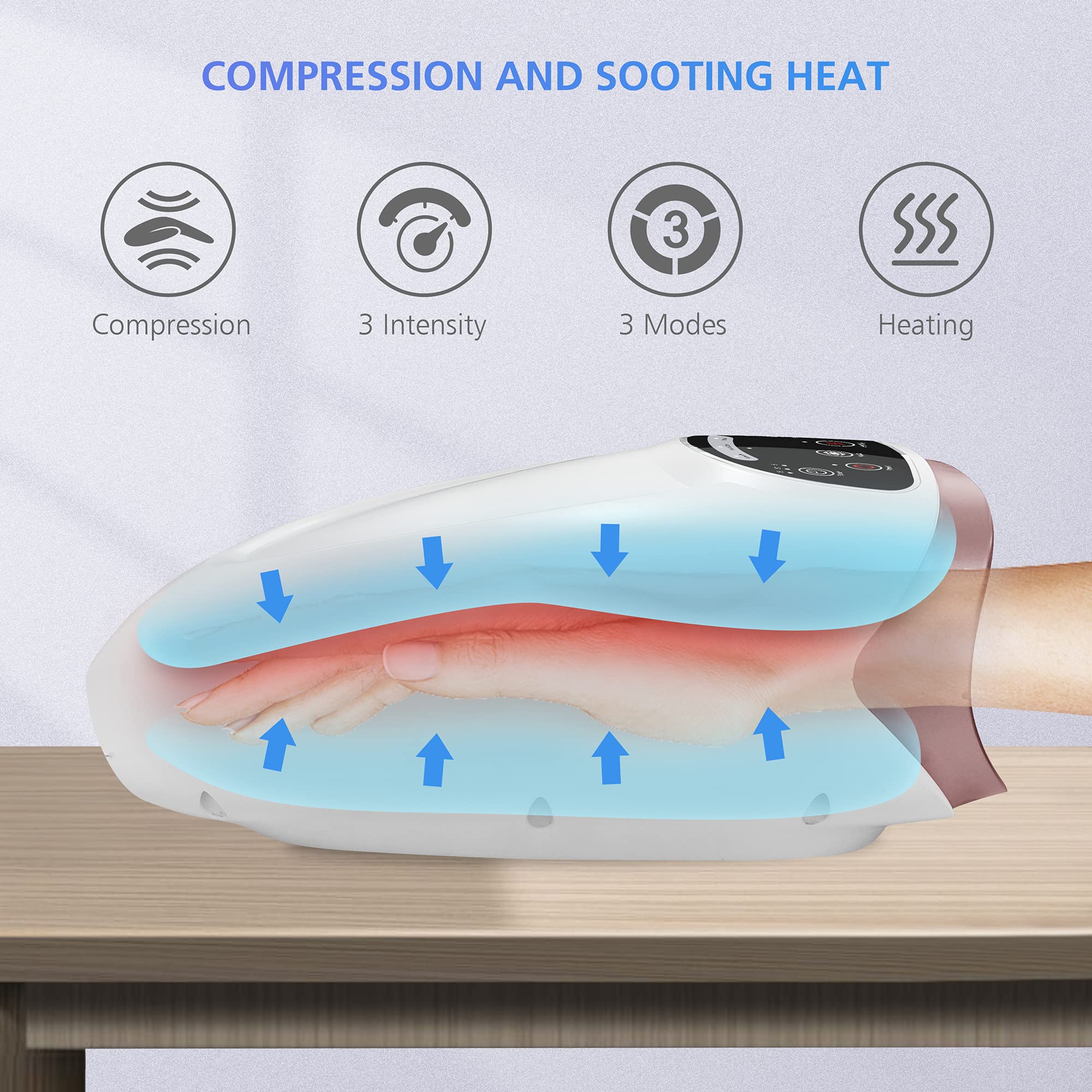 COMFIER Hand Massager with Heat, Cordless Hand Massage Tool with Compression & Heating,3 Modes & 3 Levels Pressure Point Hand Massager for Arthritis and Carpal Tunnel from Finger to Wrist