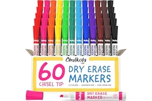 Chalkola Dry Erase Markers Bulk (60 Pack, 12 Vibrant Colors) | Chisel Tip WhiteBoard Markers, Dry Erase Pens - White Board Pe