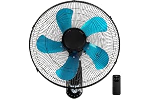 AZOUTDOOR 18 Inch Wall Mount Fan with Remote Control Wall Mounted Oscillating Fan with 3 Speed Settings, Adjustable Tilt and Timing for Bedroom 18in Metal Fans Blade Blue 1 Pack