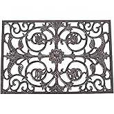 Sungmor Decorative Cast Iron Doormat, Heavy Duty Outdoor Entry Mat with Vintage Scroll Design, Weatherproof Non-Slip Metal Welcome Mat for Front Porch, Patio, Garden Entrance, Rustic Black Finish