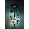 Asylove Turkish Ceiling Lamp, Mosaic Pendant Lamp Turkish Chandeliers 3 Globe Moroccan Ceiling Lighting Art Deco Brillant Fixture, 5 inc Globe - Total Dimensions 14x14x35 inch (Turquoise)