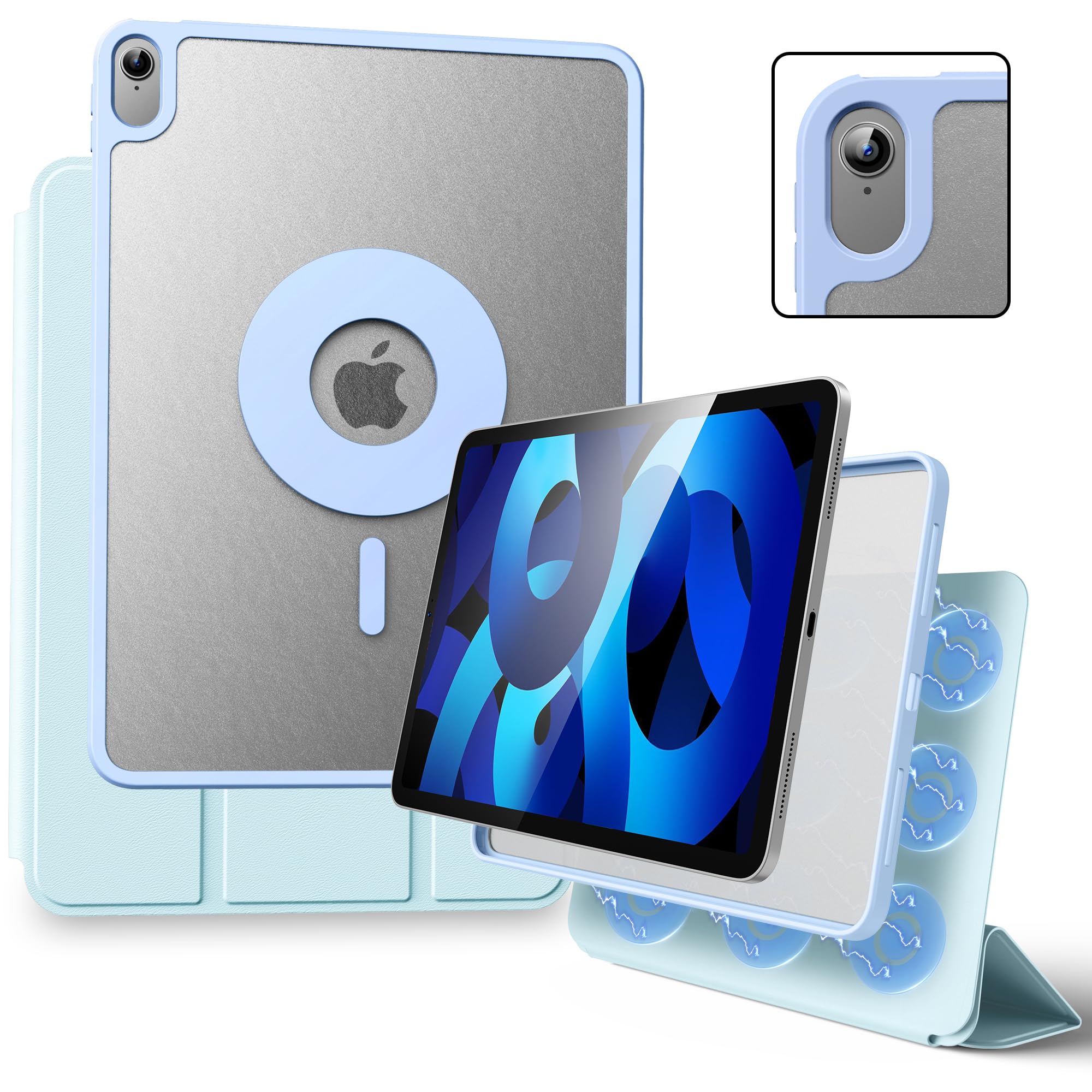 Marasone iPad Air 5th Generation Magnetic Case 2022 / iPad Air 4th 2020 Case Double-Layer Magnetic Folio Cover with Multiple Angles and Pencil Charging Support, Premium PU Leather (Blue) — image 1