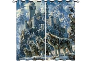 XINBADU Magic Castle Blackout Curtains for Girls Boy Home Decor, Wolf Wild Animal Mountain Winter Grommet Thermal Insulated Drapes Darkening Window Curtain for Bedroom Living Room, 42 x 45 Inch