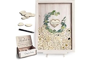 Y&K Homish Wedding Guest Book Alternative, Rustic Wedding Decorations for Reception, Favors for Guests 80 Hearts Green Wreath (Antique White)