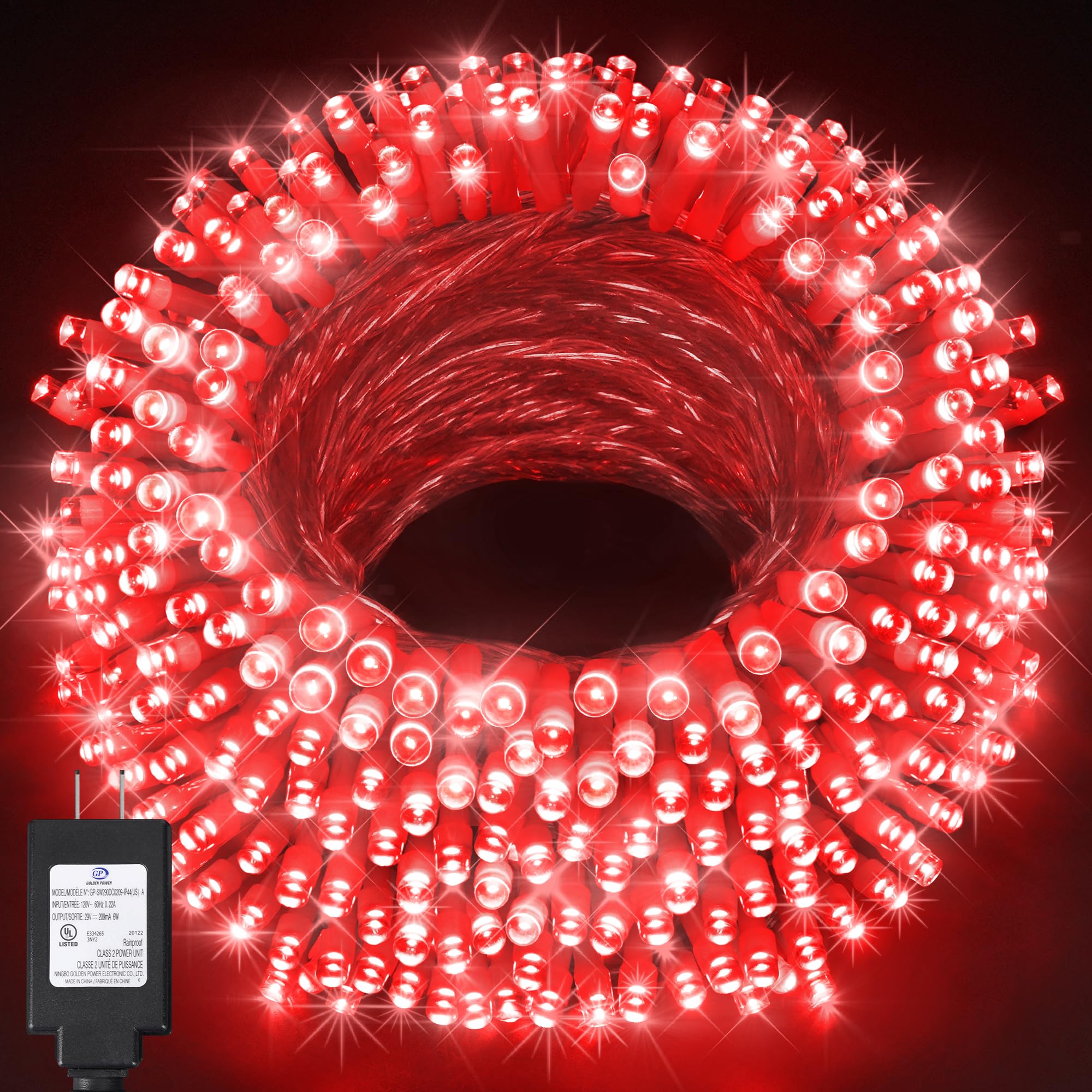 Photo 1 of KNONEW 197FT 500 LED Christmas Lights Outdoor String Lights 8 Modes & Time Memory Fairy Light Plug in Waterproof LED String Lights for Xmas Yard Tree Wedding Party Holiday Decorations (Red)
