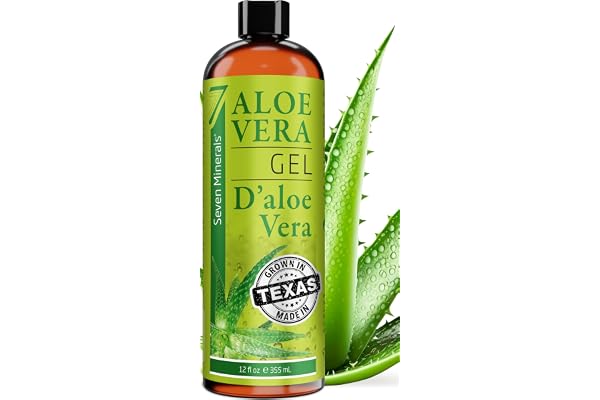 Seven Minerals Organic Aloe Vera Gel from freshly cut 100% Pure Aloe - Big 12oz - HighestQuality, Texas grown, Vegan, Unscent
