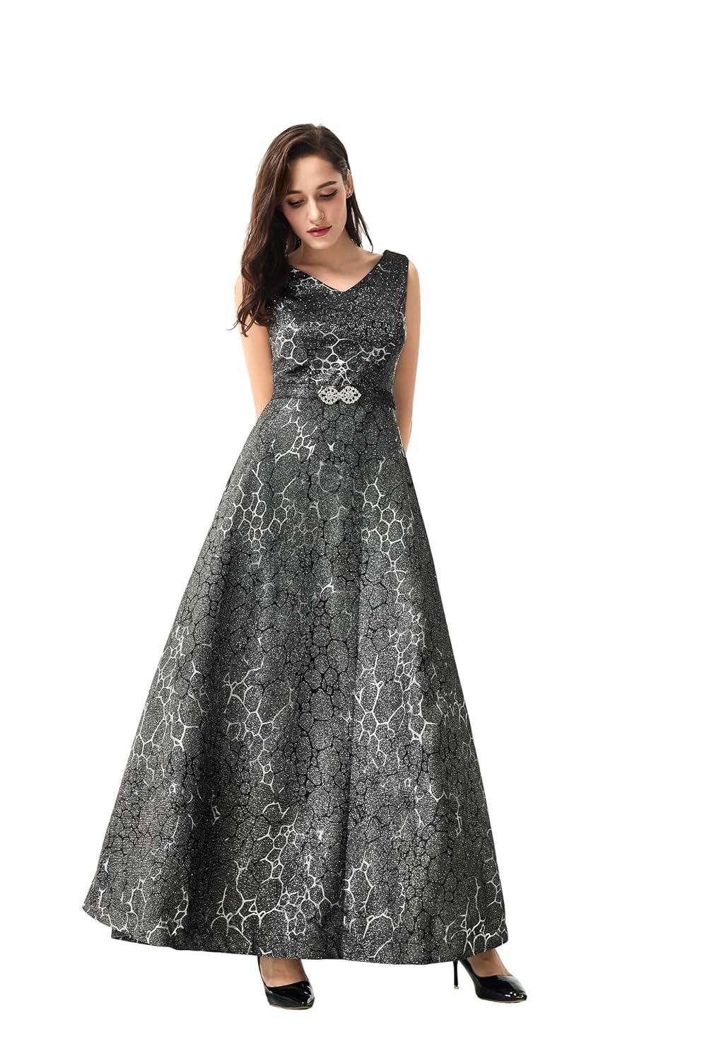 Women Dress V-Neck line Elegant Sleeveless Cocktail Party Long Dress
