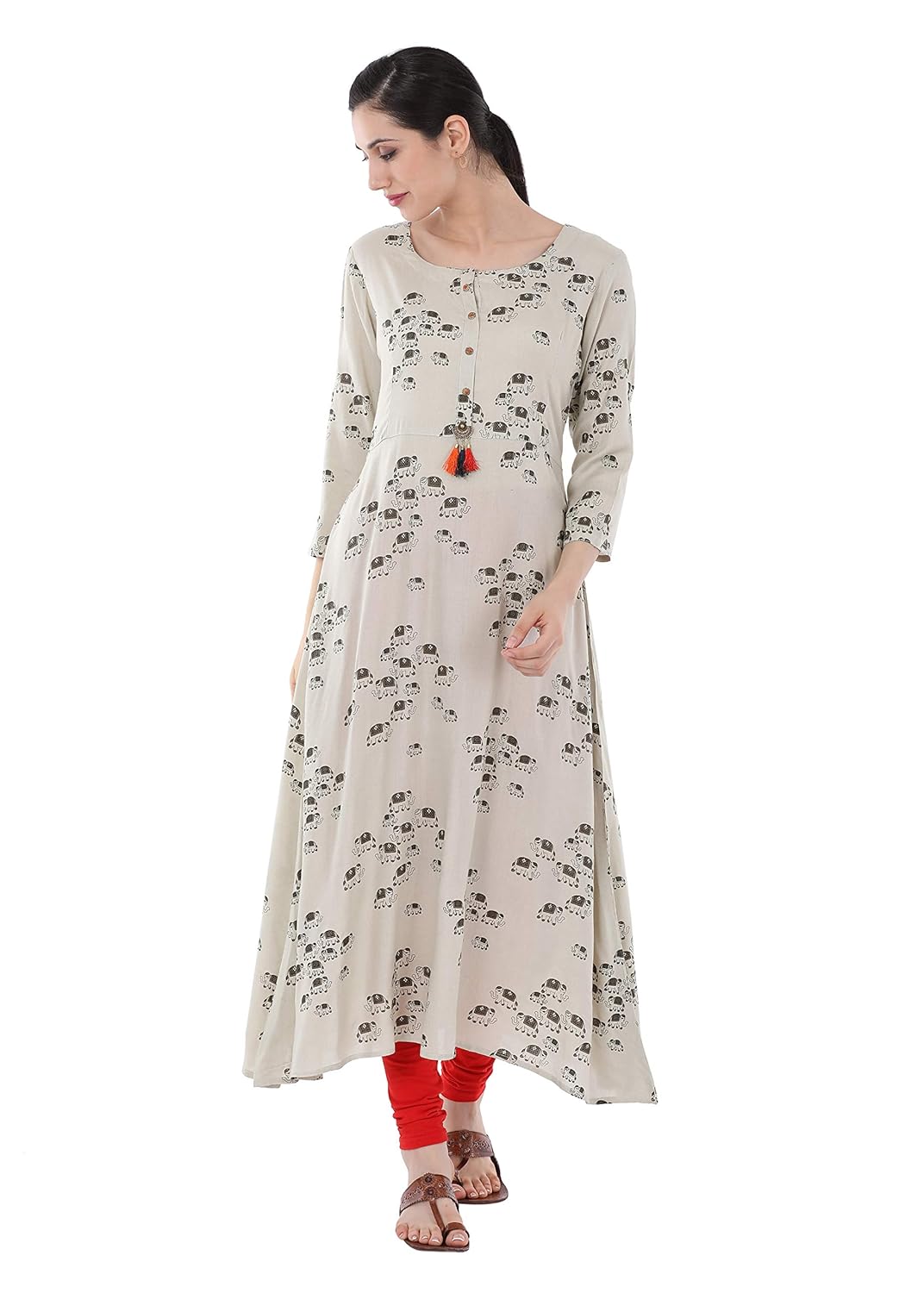 gulmohar jaipur women's a-line rayon kurti (brown)