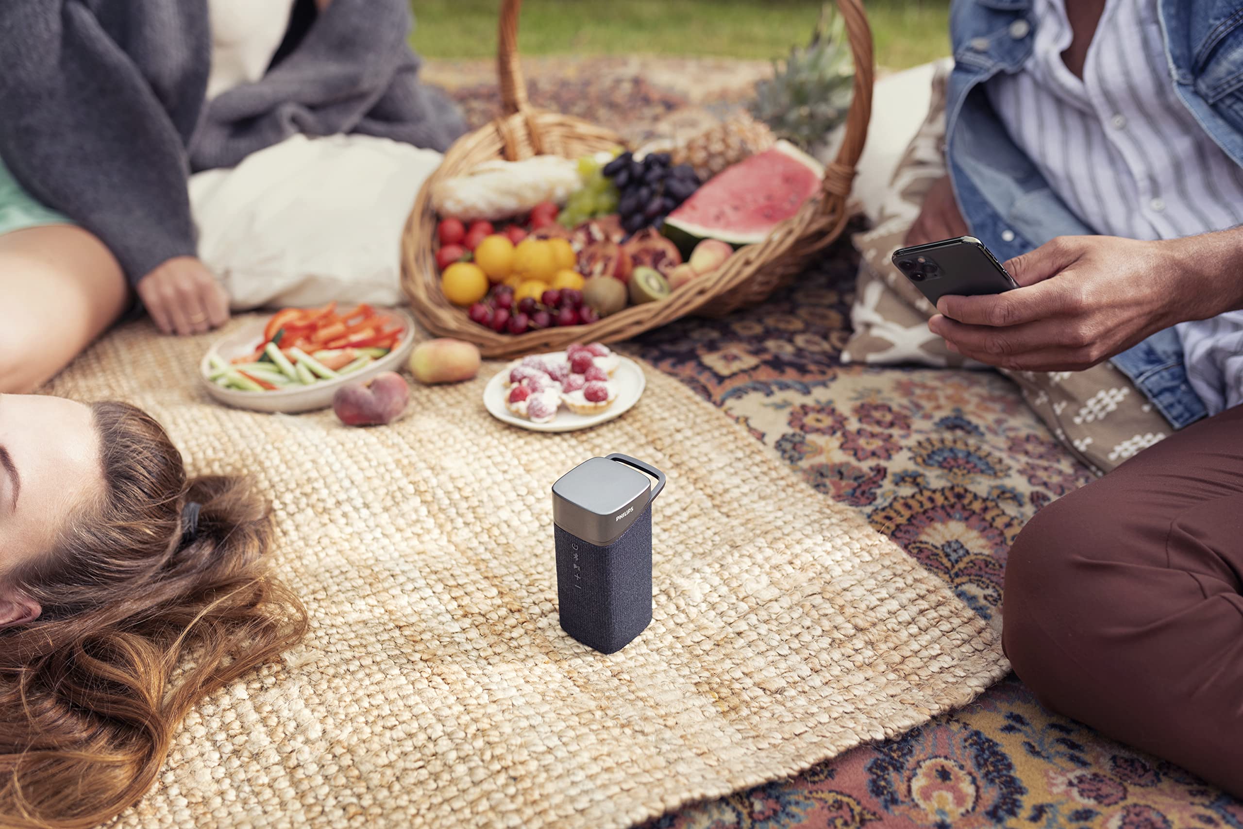 PHILIPS S3505 Wireless Bluetooth Speaker with Bold Sound, Kvadrat Speaker Fabric, Up to 10 Hours Playtime, IPX7 Waterproof, Shower Ready, Small Size, Gray