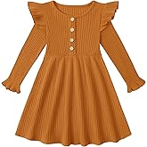 ESHOO Toddler Girl Dress Girls Sweater Dresses Ruffle Long Sleeve Ribbed Knit Casual Fall Dresses for Kids 2-7 Years