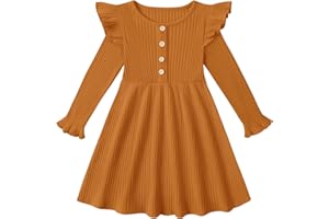 ESHOO Toddler Girl Dress Girls Sweater Dresses Ruffle Long Sleeve Ribbed Knit Casual Fall Dresses for Kids 2-7 Years