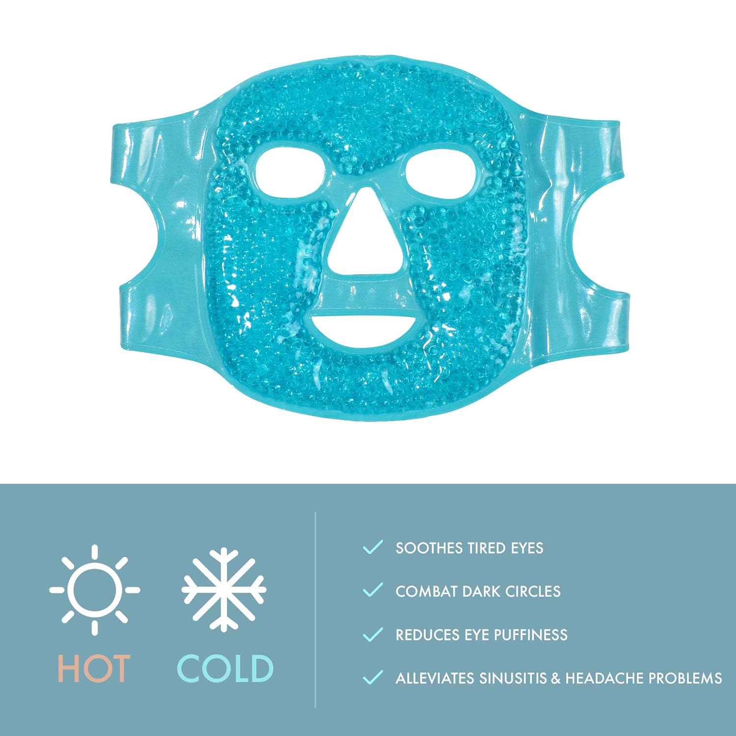 PerfeCore Facial Mask - Get Rid of Puffy Eyes - Migraine Relief, Sleeping, Travel Therapeutic Hot Cold Compress Pack - Gel Beads, Spa Therapy Wrap for Sinus Face Puffiness Headaches - Gel Mask - Blue : Beauty