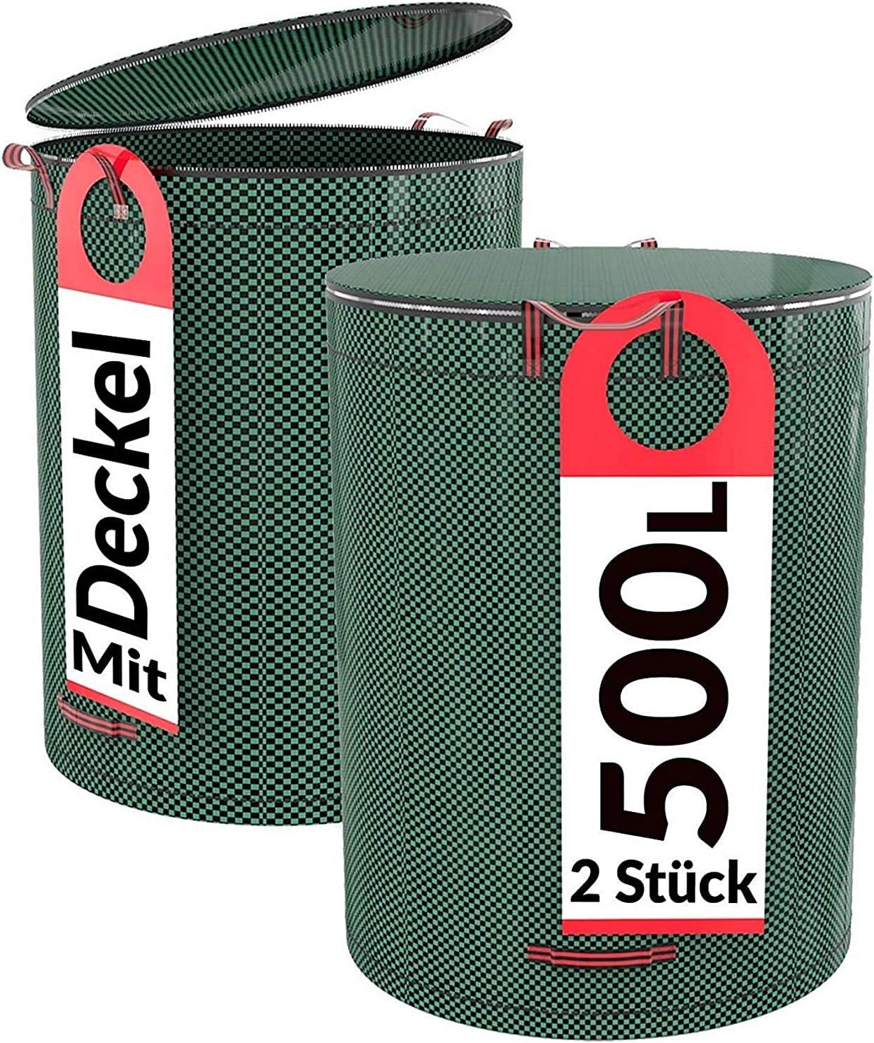 Praknu 2er Gartensack mit Deckel - 500L Groß - Verschließbar - 4 Reißfeste Griffe - Robustes Polypropylen