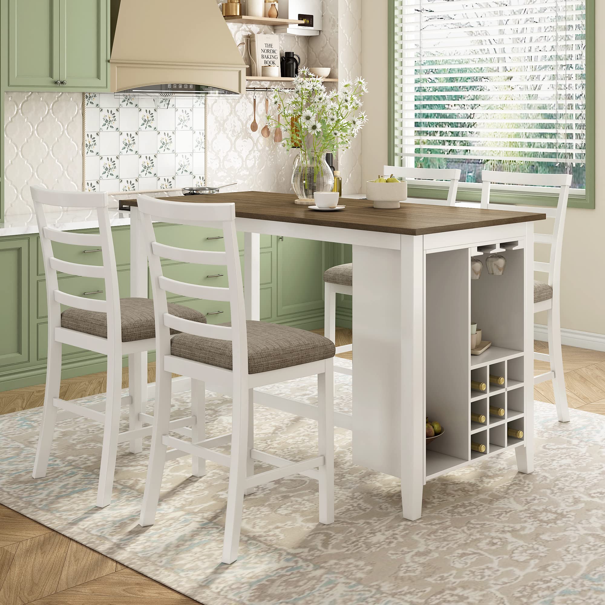 Dinehome 5-Piece Wood Counter Height Dining Table Set with 4 ...