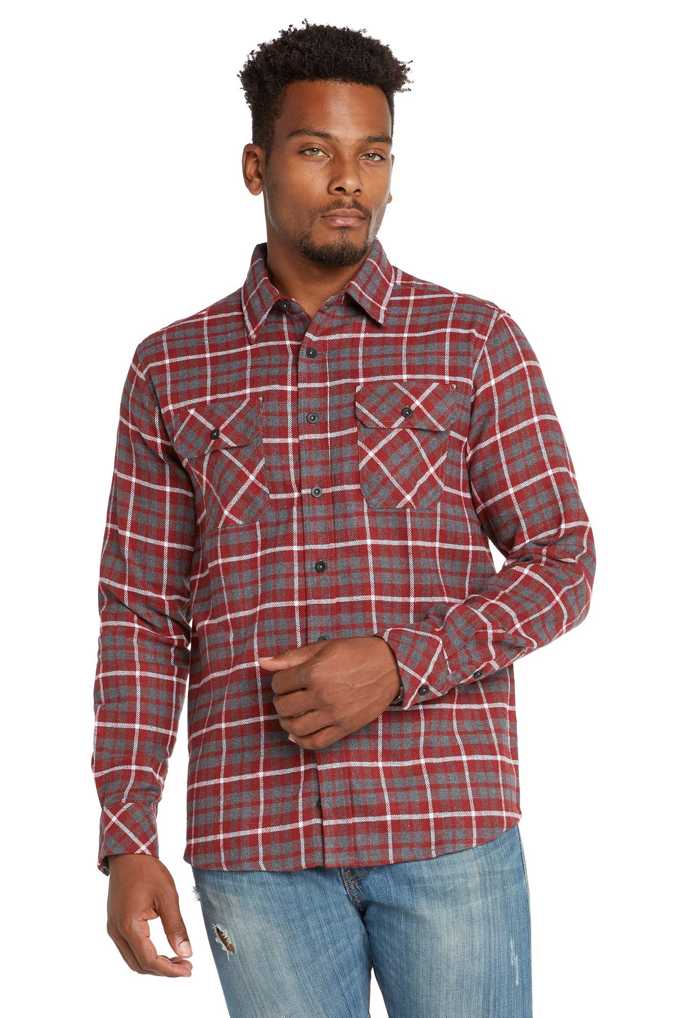 9 Crowns Men's Lightweight Plaid Flannel Shirt