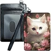 HEAKIERG Credit Card Holder for Women, RFID Wallet Women with Wrist Rope Set, PU Leather Small Womens Wallet Slim Card Organizer Gifts Girls for Travel Home Shopping Business, Flower Cat