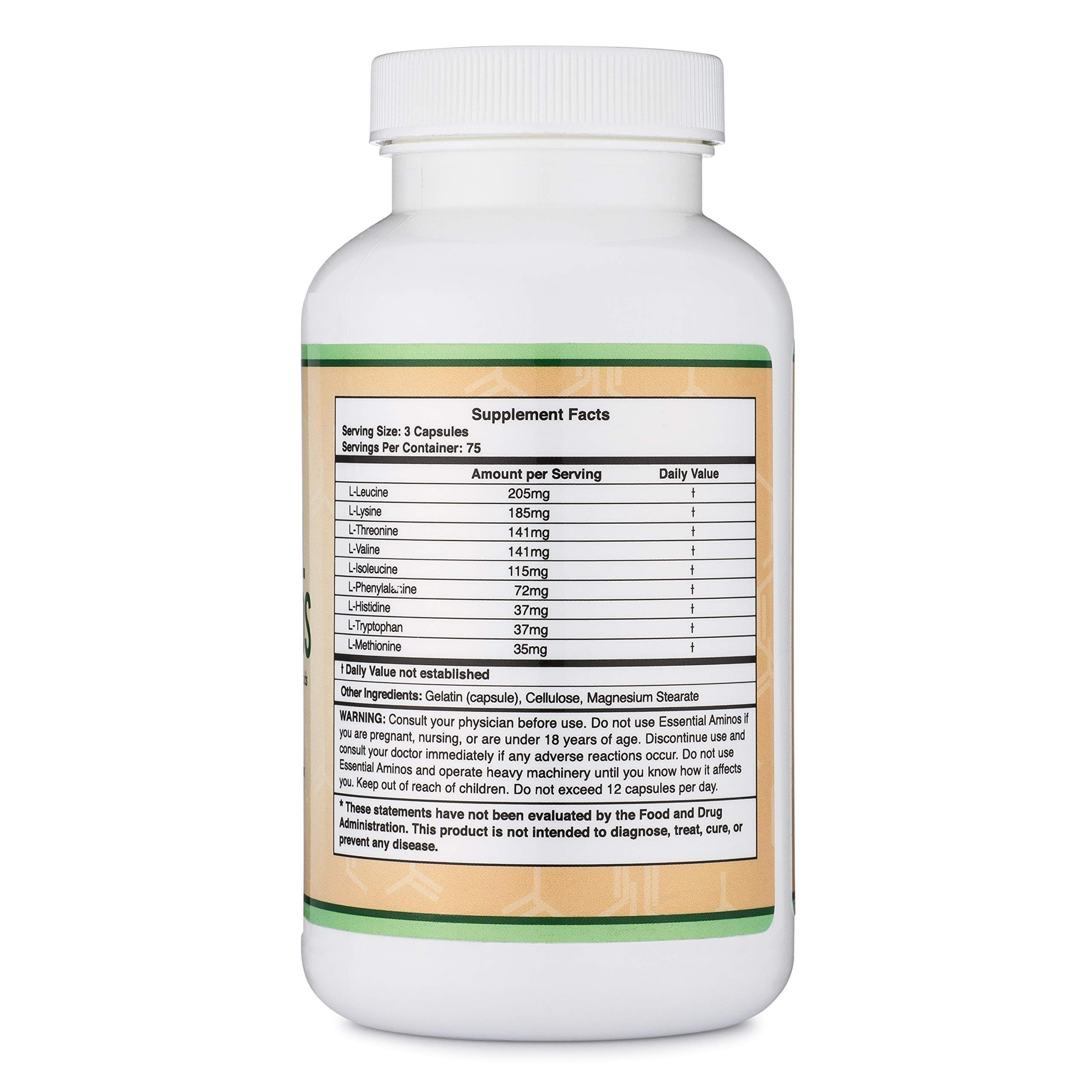 Double Wood Supplements Essential Amino Acids - 1 Gram Per Serving Powder Blend of All 9 Essential Aminos (EAA) and All Branched-Chain Aminos (BCAAs) (Leucine, Isoleucine, Valine) 225 Capsules, Gluten Free by Double Wood