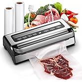 95KPa Automatic Vacuum Sealer, 9-in-1 Food Sealer for Dry/Moist/Liquid Foods, Double Heat Seal & Pump, Includes Bag Rolls & Hose, Stainless Steel