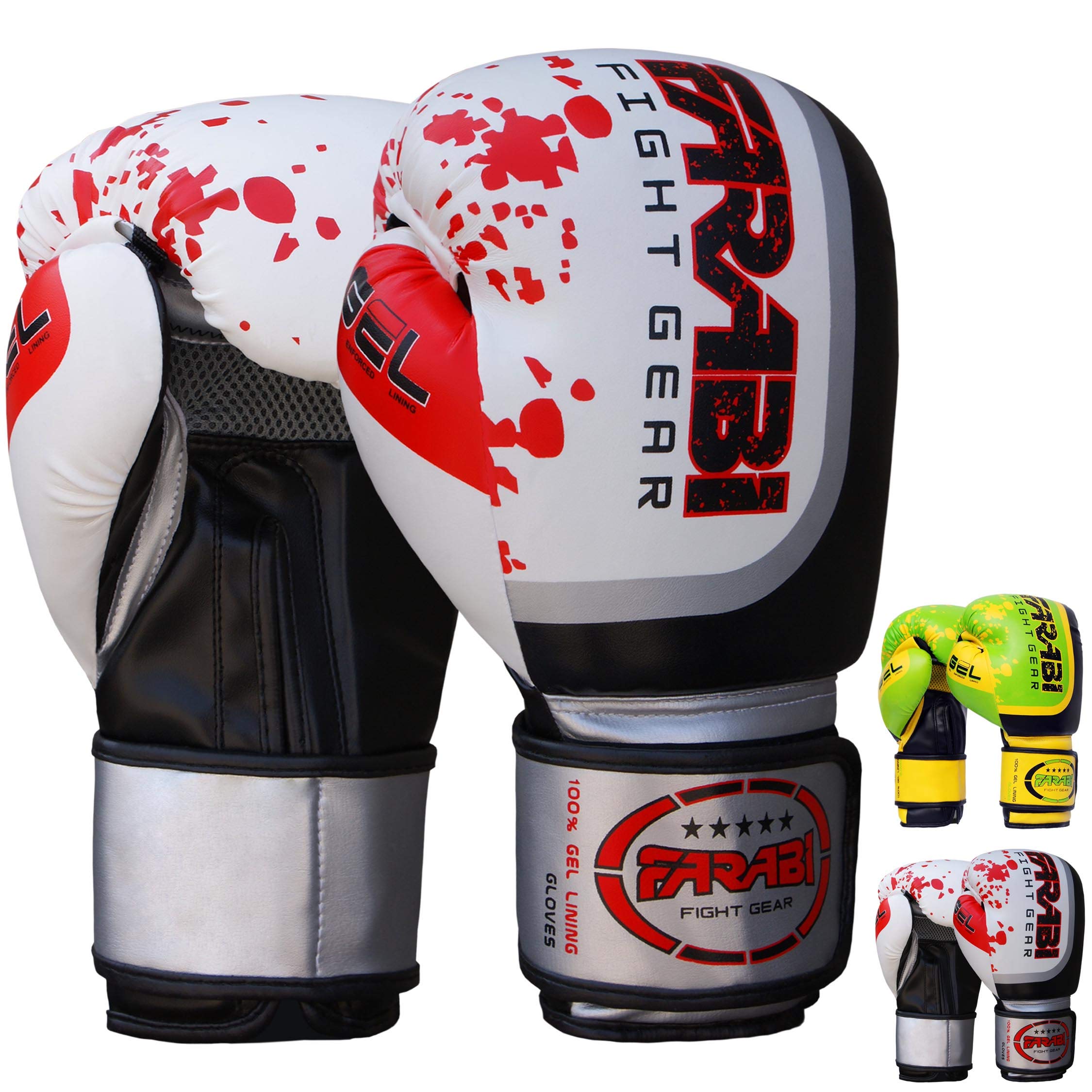 Farabi Boxing Gloves Sparring Punching Bag Training Bag Mitt Gel (White, 14-oz)