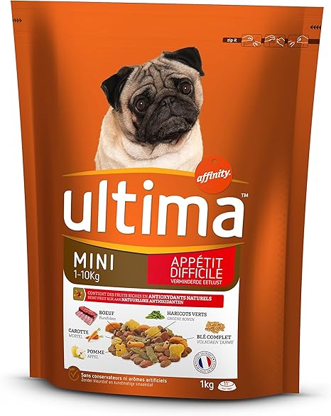Ultima Croquettes Pour Chien Mini Adulte Appétit Difficile Bœuf Légumes Et Fruits 1 Kg