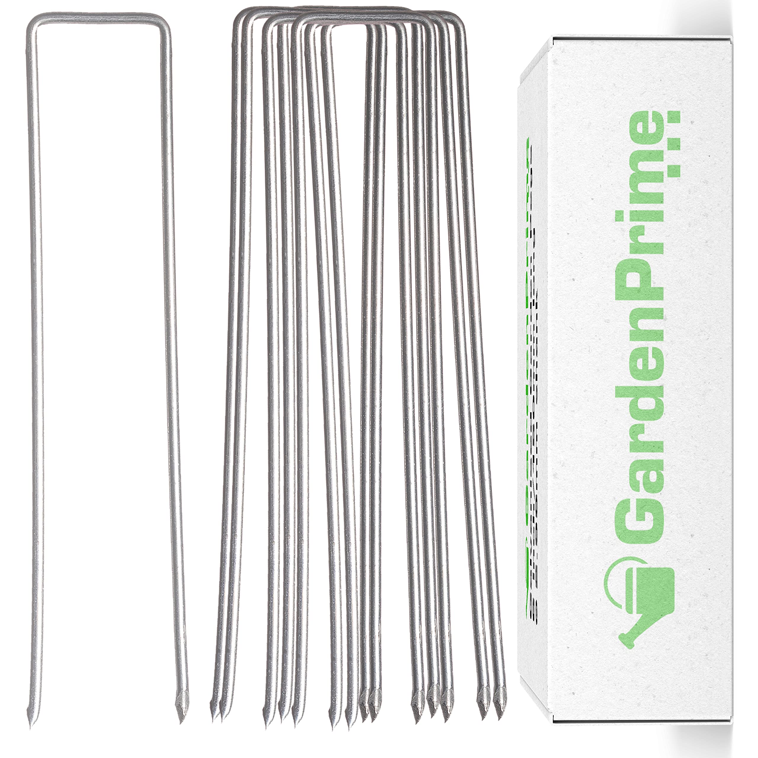 Garden Pegs Staples Stakes U Shaped Nail Securing Lawn Pins 6 inch Galvanised Ground Pegs for Weed Control Artifical Grass Membrane Fabric Matting Netting by GardenPrime (50 pack, 6"/150mm length)