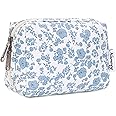 Narwey Small Cute Floral Makeup Bag for Purse Mini Cosmetic Bag Travel Makeup Pouch Zipper Pouch Cute Make up Bags with Compartments for Women Girls (Little Blue Flower, Small)