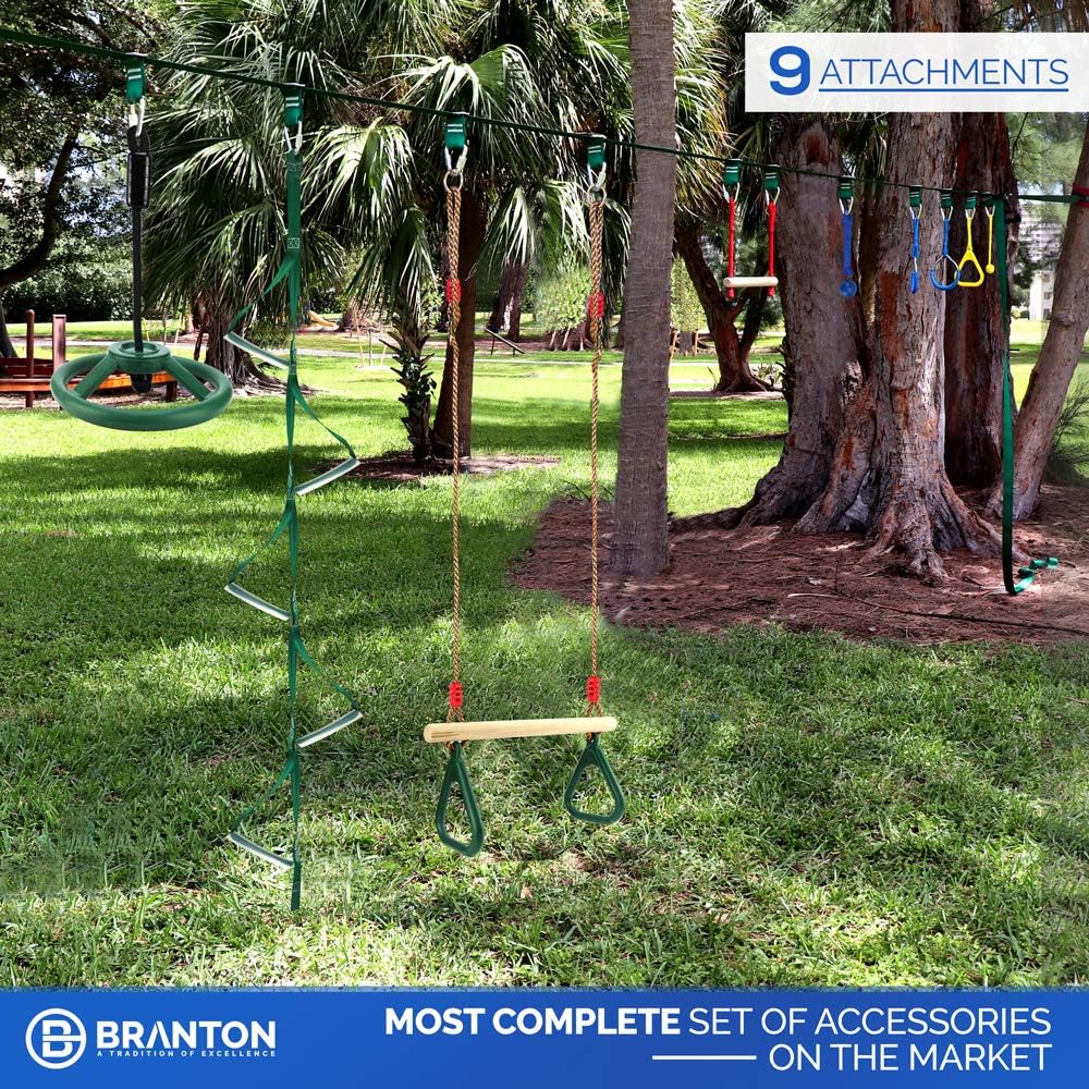 Ninja Warrior Obstacle Course for Kids - 2 x Ninja Slackline 42' with 9 Accessories for Kids, Ninja Wheel, Trapeze Swing Plus Webbing Ladder - Become a Ninja Warrior (Ninja Line + Support line): Toys & Games
