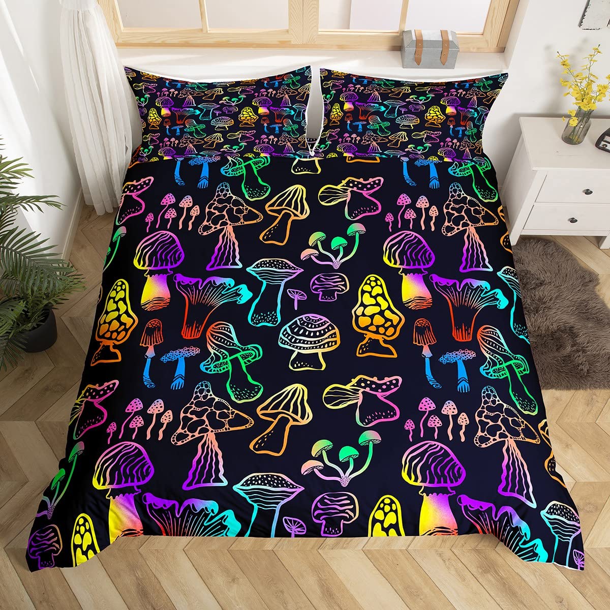Homemissing Colorful Mushrooms Duvet Cover Cartoon Mushroom Bedding Set Kawaii Fungus Comforter Cover Nature Fungus Bedspread Cover King 3Pcs Bedclothes 50x75cm Pillowcase — image 1