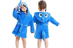 MICHLEY Girls Boys Robe Cotton Towel Baby Animal Sharks Style Hooded Bathrobe（GrayShark 6-8Years）