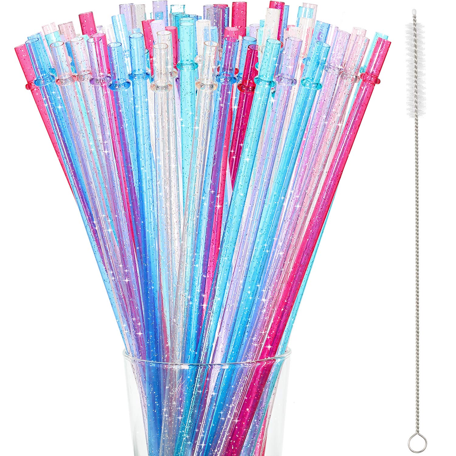 48 Pcs Plastic Straws with Team Bride Flags Glitter Straws Reusable Drinking Straw Thick BPA-Free Glitter Drinking Straw Accessories (Red, Dark Blue, Pink, Champagne, Purple, Blue)