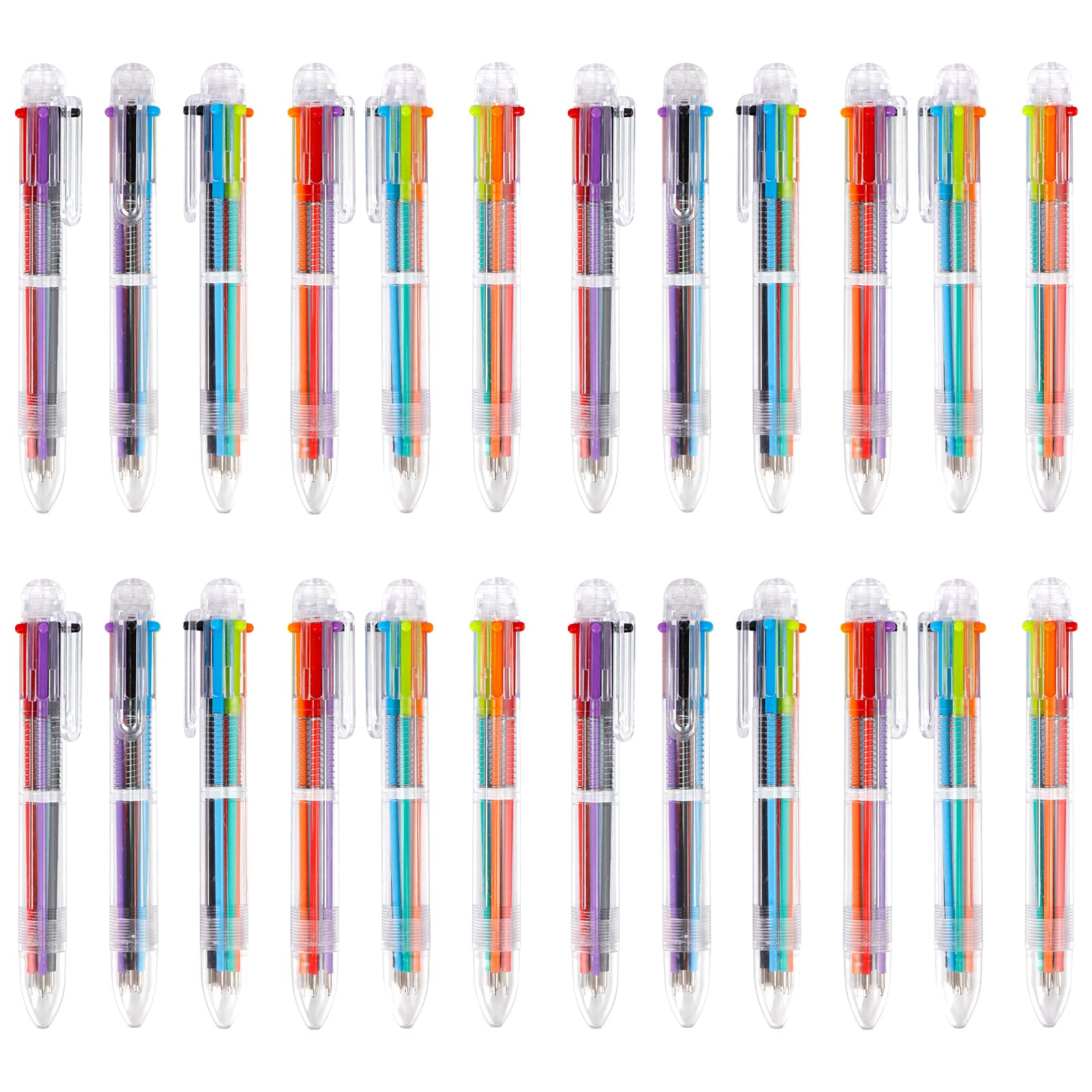 Chostky 24PCS 6-in-1 Multicolor Pens, Retractable Ballpoint Pens 6 Colours Transparent Barrel Ballpoint Pen 0.5mm for Office Writing Supplies