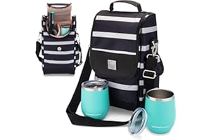 ONE SAVVY GIRL Savvy Outdoors Insulated Wine Tote Bag with Stemless Glasses & Exterior Pouch - Foldable Wine Carrier & Portable Cooler