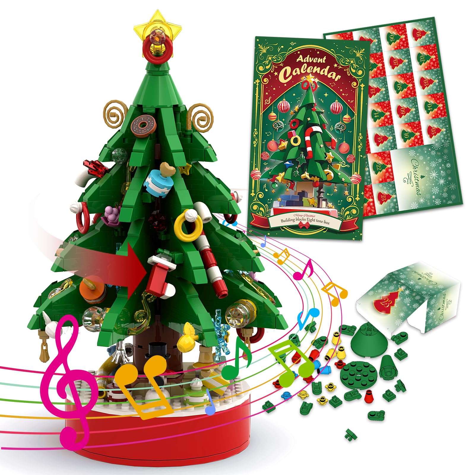 Photo 1 of 2025 Advent Calendar Building Blocks Christmas Tree with Music Countdown Calendar for Christmas Boys and Girls Christmas Gifts