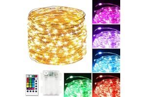 HOOFUN 39Ft 120 LED Fairy Lights Battery Operated, RGB Color Changing String Light with Remote and Timer, Battery Powered Twinkle Lights for Bedroom, Dorm, Wall, Mason Jar, Backyard Indoor Outdoor Christmas