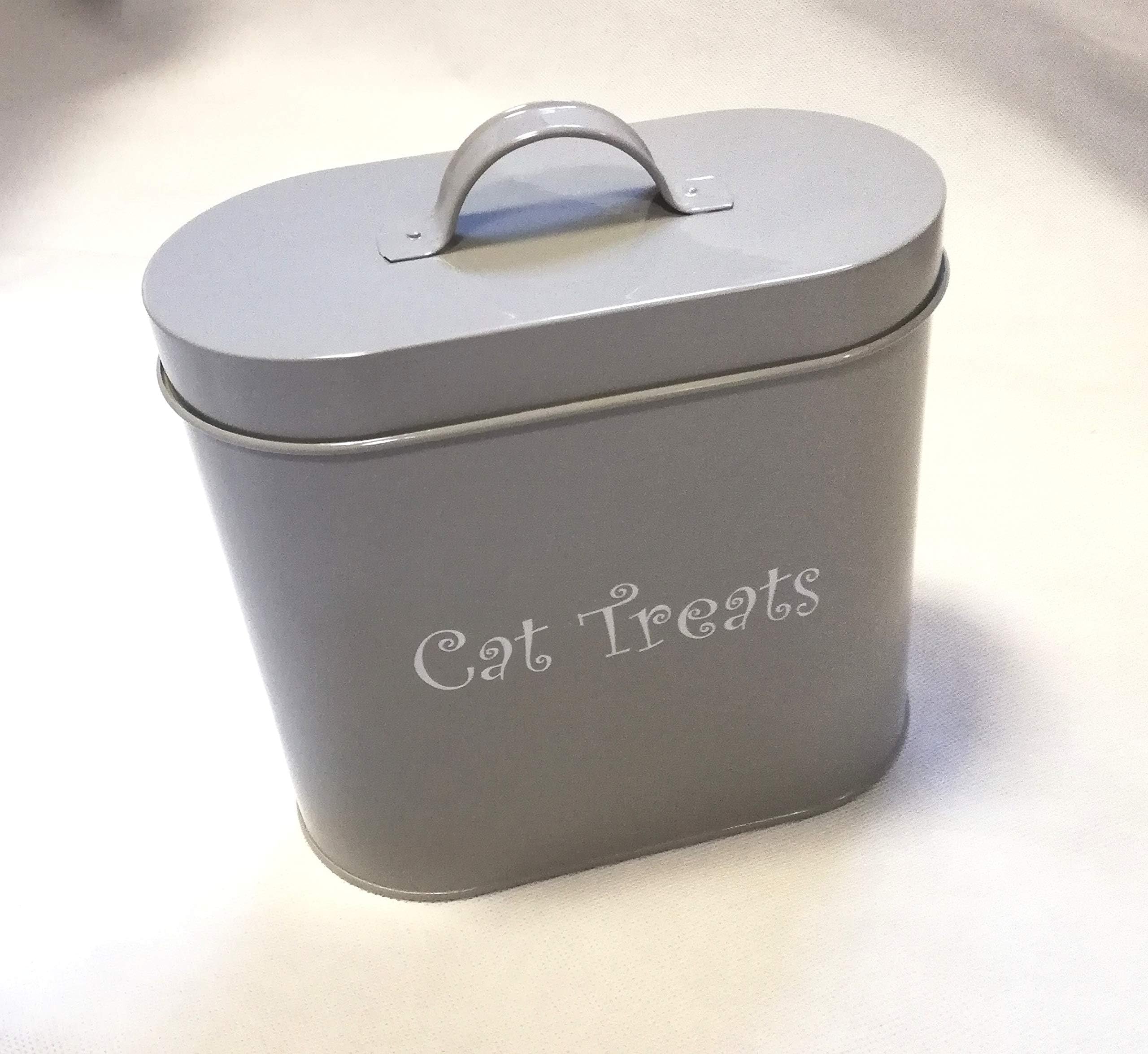 HANDPICKED GREY PET CAT TREATS FOOD JAR TIN STORAGE