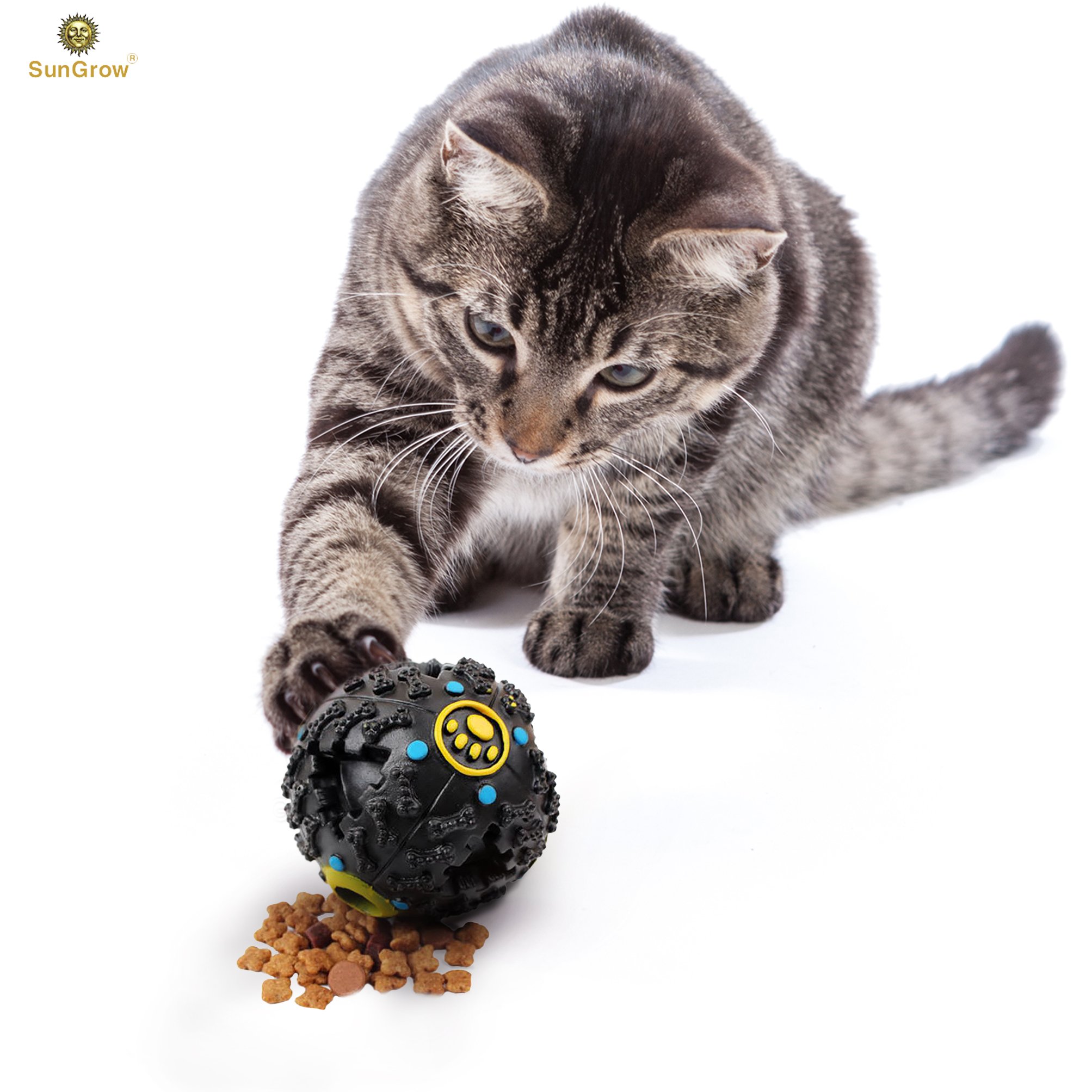 Fun & Entertaining Food Dispenser Ball for Cats by SunGrow (4”) - Physically and Mentally Stimulating: Non-Toxic, Easy to Clean, Lightweight Cat Toy : Promotes Healthy Teeth and Gums